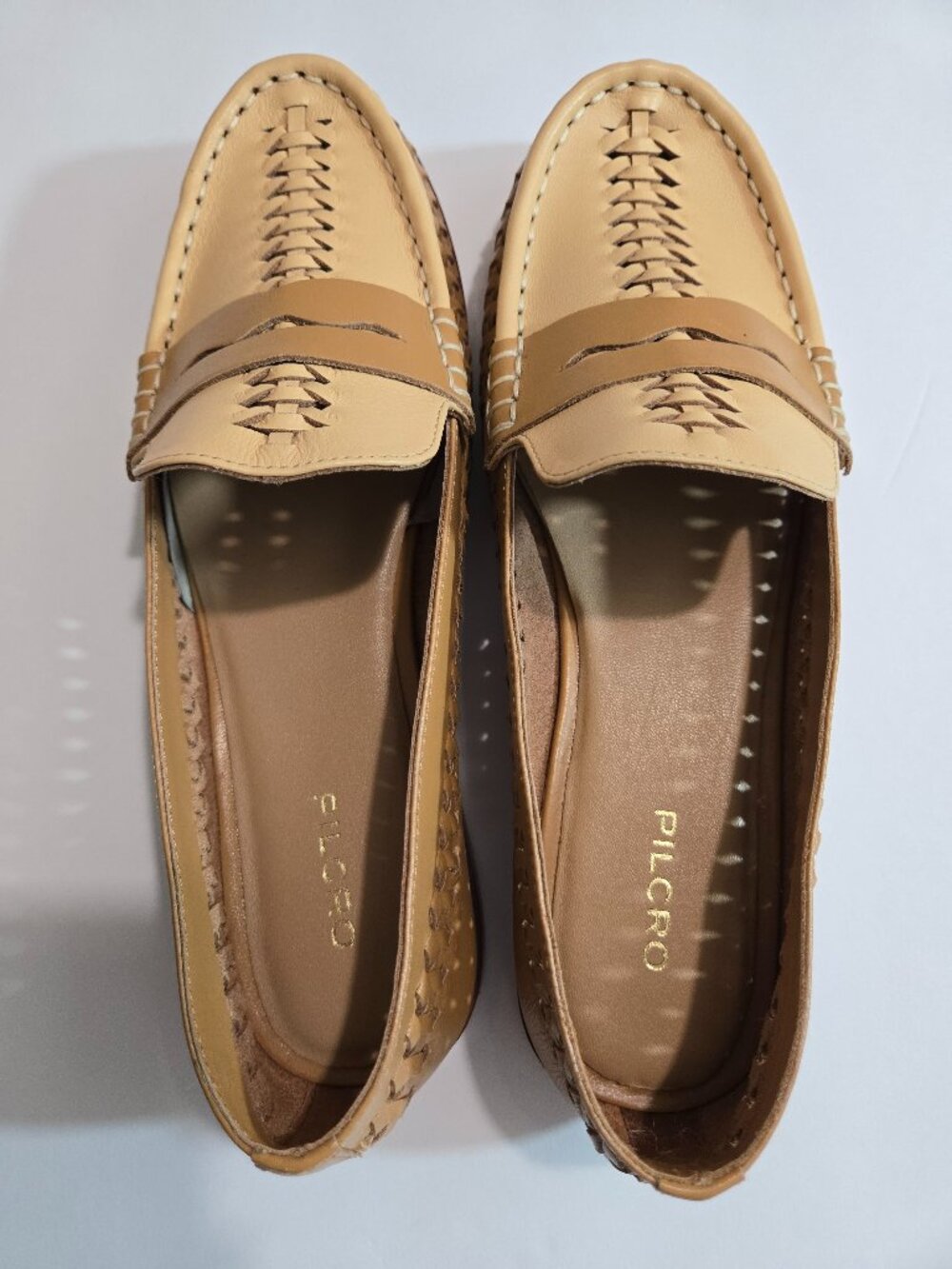 Pilcro Anthroplogies Two-Tone Tan Woven Leather Penny Loafers Size 7M